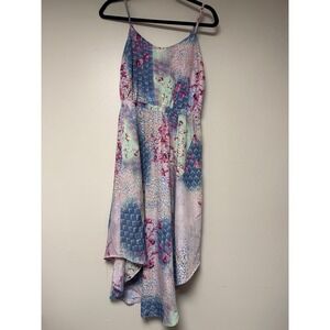 Under Skies Floral Patchwork Hi-Low Dress Spaghetti Strap‎ Sleeveless Summer M